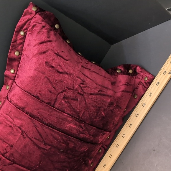 Pier 1,Set of 2 Red Velvet Throw Pillows with Bronze Studded Accents. - Picture 7 of 8